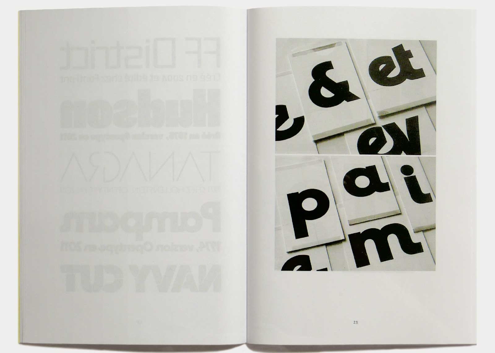 Page 21 — Caractère Pampam (1974, Hollenstein ; 2011, version OpenType), dessins originaux à l’encre sur carte à gratter.