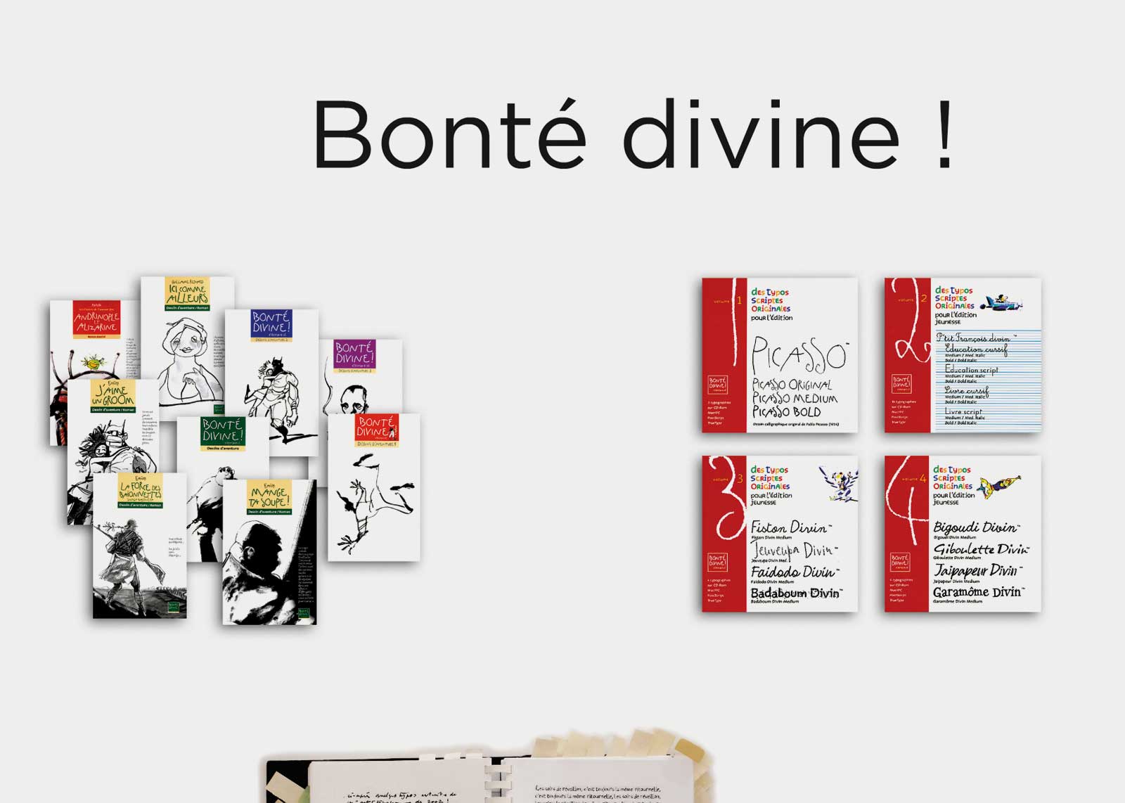 Carnets intimes — Présentation de livres et catalogues typographiques, réalisés au sein de la maison d’édition « Bonté divine ! » (1996).