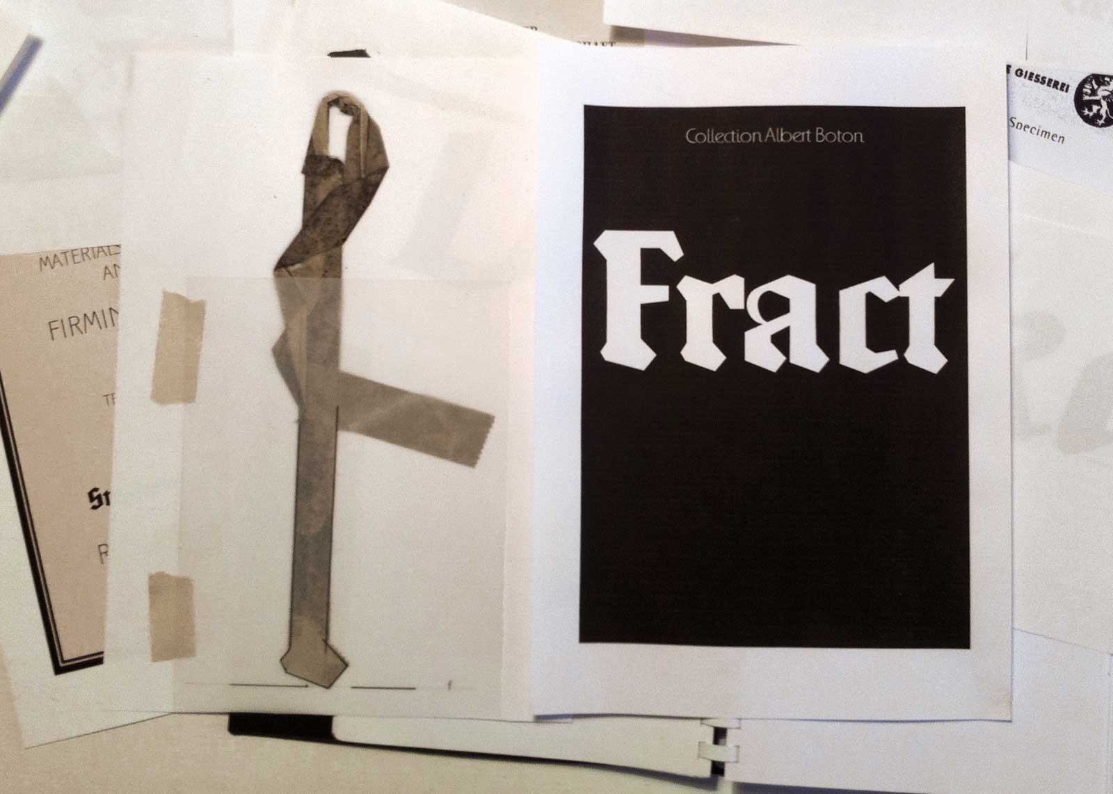 Photographie d’un adhésif vu sur un trottoir. Inspiration des empattements du caractère « Frakt » (2013). Chez A. Boton, Vernon.